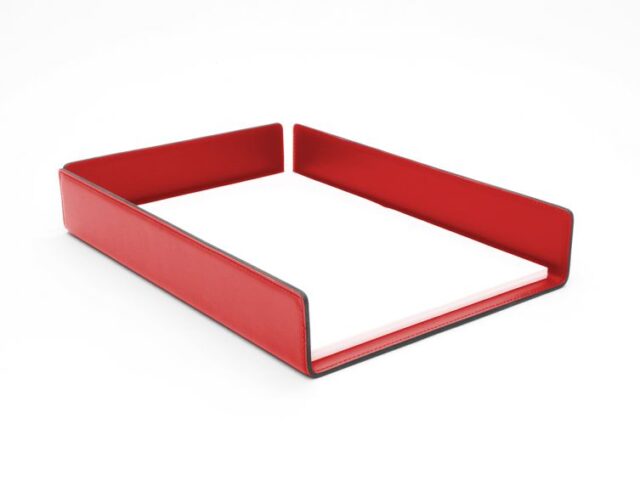 Lavoisier Maroquinier - Bac à courrier en cuir rouge coquelicot format A4