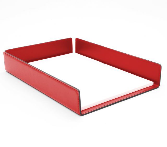 Lavoisier Maroquinier - Bac à courrier en cuir rouge coquelicot format A4