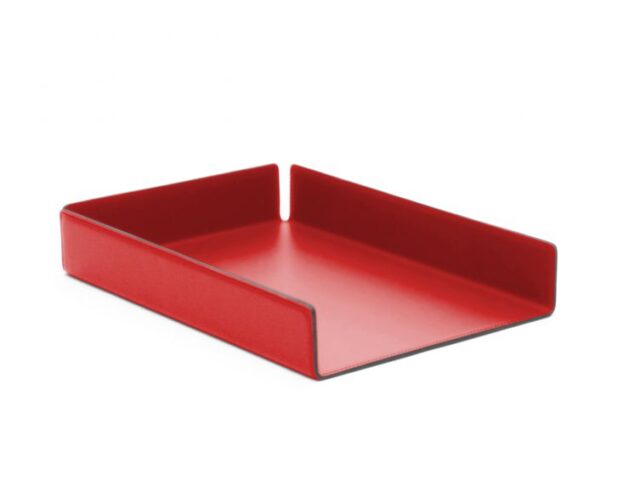 Lavoisier Maroquinier - Bac à courrier en cuir rouge coquelicot format A4