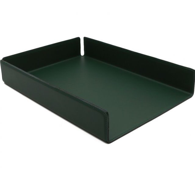 Lavoisier Maroquinier - Bac à courrier en cuir vert anglais format A4