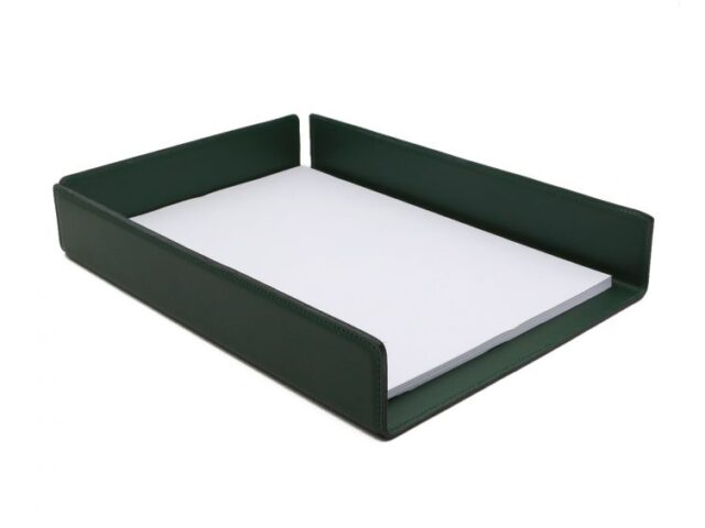 Lavoisier Maroquinier - Bac à courrier en cuir vert anglais format A4