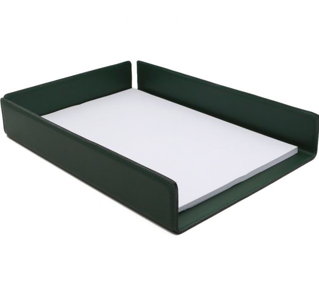 Lavoisier Maroquinier - Bac à courrier en cuir vert anglais format A4