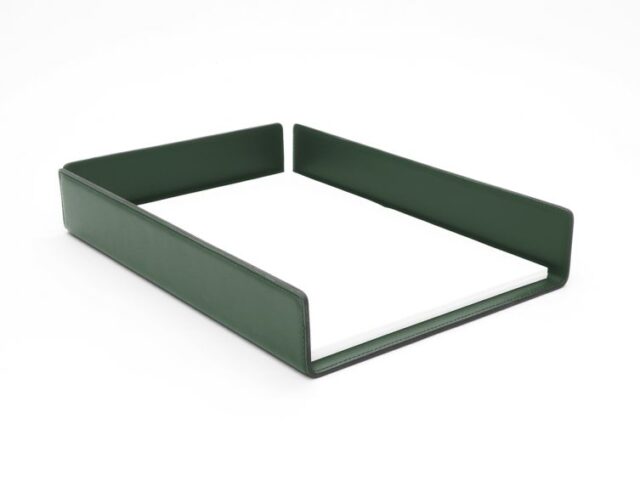 Lavoisier Maroquinier - Bac à courrier en cuir vert anglais format A4