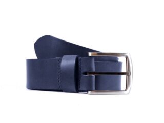 La Guêpe - Ceinture cuir 40mm bleu marine, boucle massive et élégante acier gris satiné 4067 Choisir