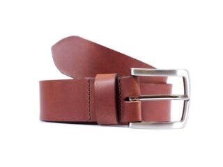 La Guêpe - Ceinture cuir 40mm marron cannelle, boucle aux belles lignes courbes 4065 120 cm