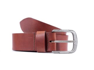 La Guêpe - Ceinture cuir 40mm marron cannelle, boucle moderne acier vieilli 4069 120 cm