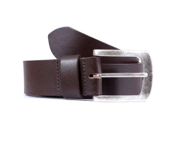La Guêpe - Ceinture cuir 40mm marron foncé, boucle acier vieilli belle presence 4071 120 cm