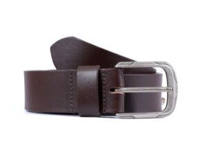La Guêpe - Ceinture cuir 40mm marron foncé, boucle moderne acier vieilli 4069 120 cm