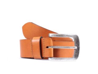 La Guêpe - Ceinture cuir 40mm marron gold, boucle acier vieilli belle presence 4071 120 cm