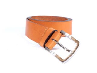 La Guêpe - Ceinture cuir 40mm marron gold, boucle aux belles lignes courbes 4065 120 cm