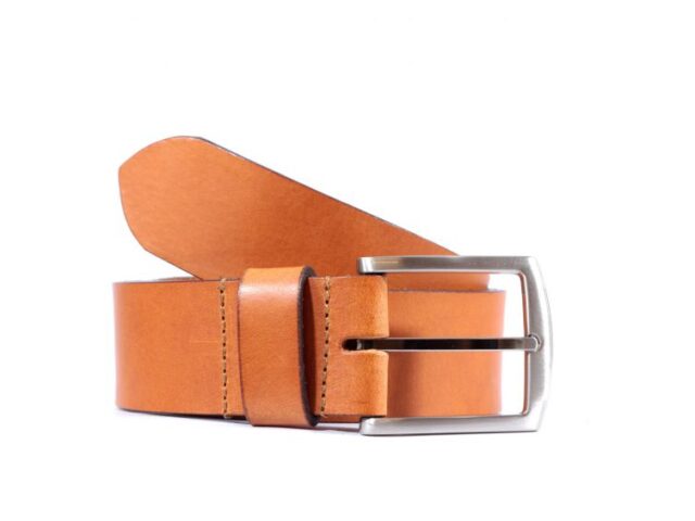La Guêpe - Ceinture cuir 40mm marron gold, boucle massive et élégante acier gris satiné 4067 120 cm