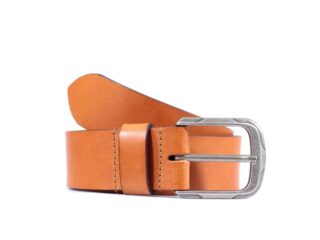 La Guêpe - Ceinture cuir 40mm marron gold, boucle moderne acier vieilli 4069 120 cm
