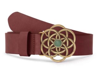 La Guêpe - Ceinture cuir cannelle, boucle vintage, dorée, avec une pierre verte – 40mm – 4116 Choisir
