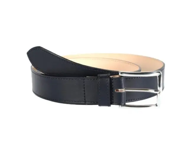 La Guêpe - Ceinture cuir doublé bleu nuit, boucle rectangle acier poli 5032 Choisir