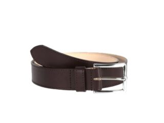 La Guêpe - Ceinture cuir doublé marron foncé, boucle rectangle acier poli 5032 Choisir