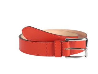 La Guêpe - Ceinture cuir doublé orange, boucle rectangle acier poli 5032 Choisir