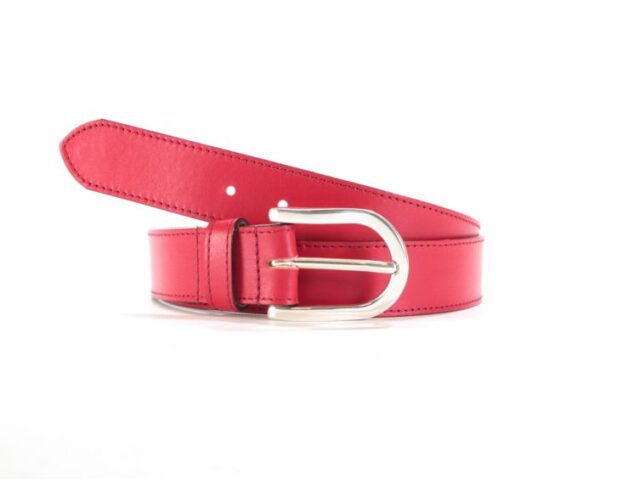 La Guêpe - Ceinture cuir doublé rouge, boucle rectangle acier poli 5029  Choisir