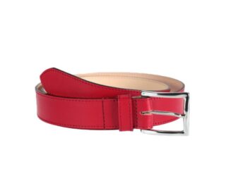 La Guêpe - Ceinture cuir doublé rouge, boucle rectangle acier poli 5032 Choisir