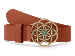 La Guêpe - Ceinture cuir gold, boucle vintage, dorée, avec une pierre verte  40mm  4116 Choisir