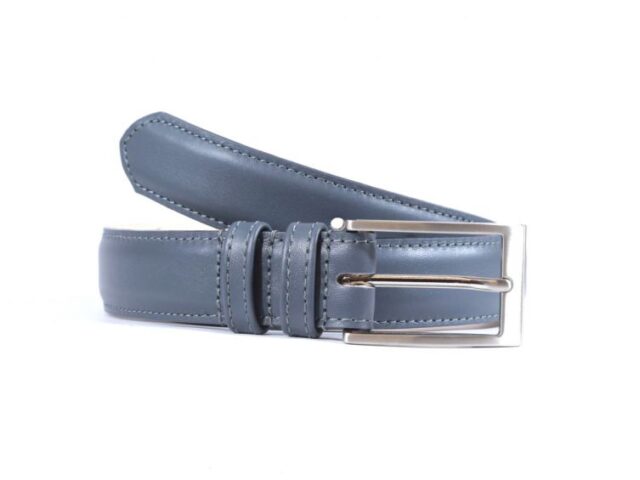 La Guêpe - Ceinture cuir gris fer, boucle rectangle finition argent satiné 6056  120 cm