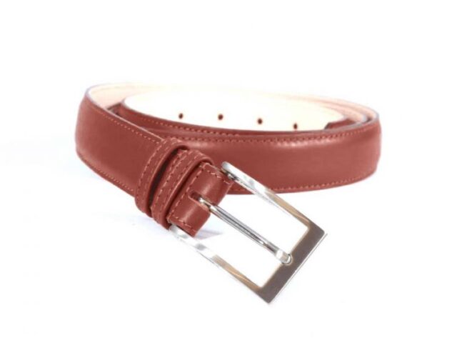 La Guêpe - Ceinture cuir marron acajou, boucle rectangle finition argent satiné 6056  Choisir