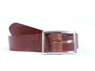 La Guêpe - Ceinture cuir marron cannelle, boucle double finement striée 4036 Choisir