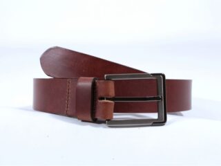 La Guêpe - Ceinture cuir marron cannelle, boucle moderne acier bicolore 4038 Choisir