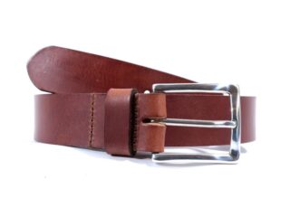 La Guêpe - Ceinture cuir marron cannelle, boucle rectangle acier poli 4032 75 cm