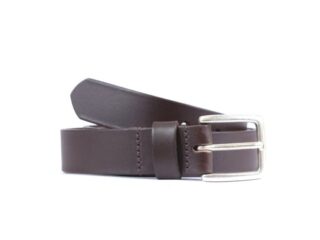 La Guêpe - Ceinture cuir marron foncé boucle finition acier vieilli rectangulaire 4054 120 cm