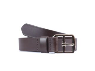 La Guêpe - Ceinture cuir marron foncé boucle laiton massif chromé  4057 120 cm