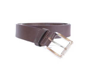 La Guêpe - Ceinture cuir marron foncé, boucle massive satinée poli 4040 120 cm