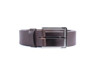 La Guêpe - Ceinture cuir marron foncé, boucle moderne acier bicolore 4038 Choisir