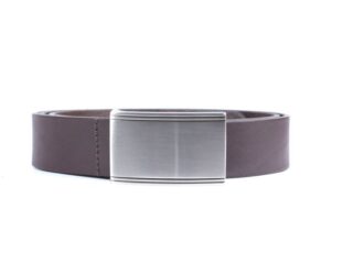 La Guêpe - Ceinture cuir marron foncé, boucle plaque finition satinée 4033 Choisir