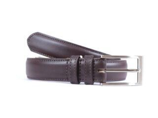 La Guêpe - Ceinture cuir marron foncé, boucle rectangle finition argent satiné 6056  120 cm