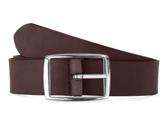 La Guêpe - Ceinture cuir marron foncé, boucle rectangulaire, moderne, argentée – 35mm – 4121 Choisir