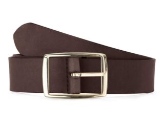 La Guêpe - Ceinture cuir marron foncé, boucle rectangulaire, moderne, dorée  35mm  4120 Choisir