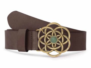La Guêpe - Ceinture cuir marron foncé, boucle vintage, dorée, avec une pierre verte  40mm  4116 Choisir