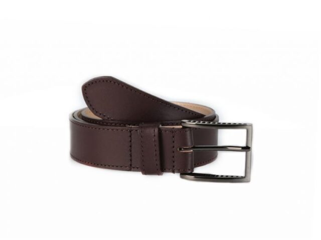 La Guêpe - Ceinture cuir marron foncé doublé, boucle style moderne acier anthracite 5050 Choisir