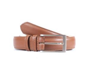 La Guêpe - Ceinture cuir marron gold, boucle rectangle finition argent satiné 6056  120 cm