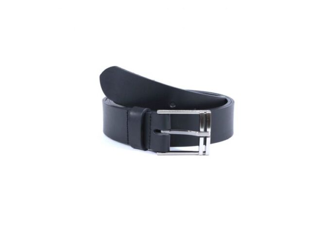 La Guêpe - Ceinture cuir noir, boucle acier gris, très actuelle 4042 120 cm