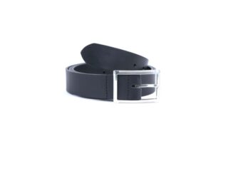La Guêpe - Ceinture cuir noir, boucle double finement striée 4036 120 cm