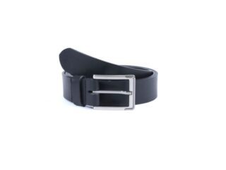 La Guêpe - Ceinture cuir noir, boucle moderne acier bicolore 4038 120 cm