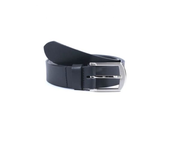 La Guêpe - Ceinture cuir noir, boucle moderne acier gris satiné 4031 120 cm