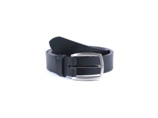 La Guêpe - Ceinture cuir noir, boucle ogive deux tons 4043 120 cm