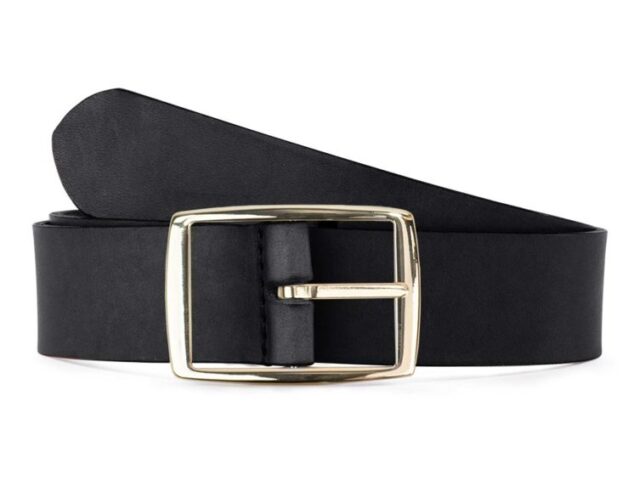 La Guêpe - Ceinture cuir noir, boucle rectangulaire, moderne, dorée – 35mm – 4120 Choisir
