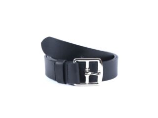 La Guêpe - Ceinture cuir noir, superbe boucle laiton massif 4035 120 cm