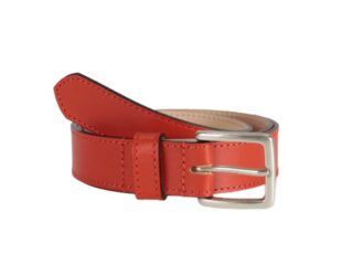 La Guêpe - Ceinture cuir orange doublé, boucle finition acier vieilli rectangulaire 5054 Choisir