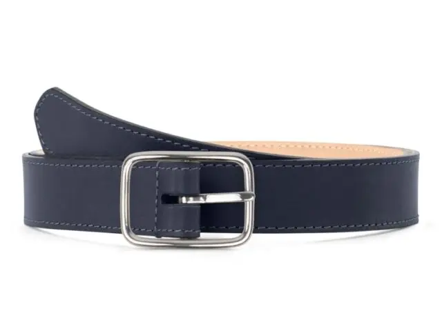 La Guêpe - Ceinture cuir premium chic bleu marine, boucle rectangulaire, classique, argentée – 30mm – 5131 Choisir