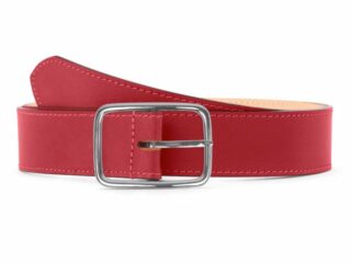 La Guêpe - Ceinture cuir premium chic rouge, boucle rectangulaire, classique, argentée  35mm  5128 Choisir