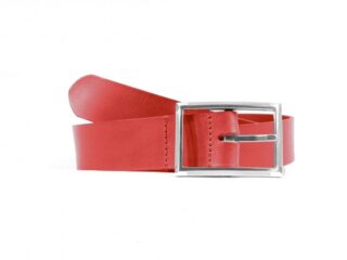 La Guêpe - Ceinture cuir rouge, boucle double finement striée 4036 Choisir